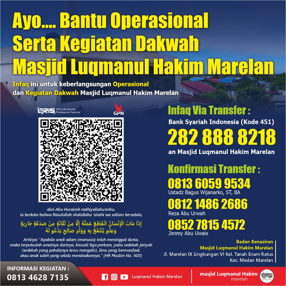 Menabung Investasi Langit: Dukung Dakwah & Operasional Masjid Luqmanul Hakim Marelan